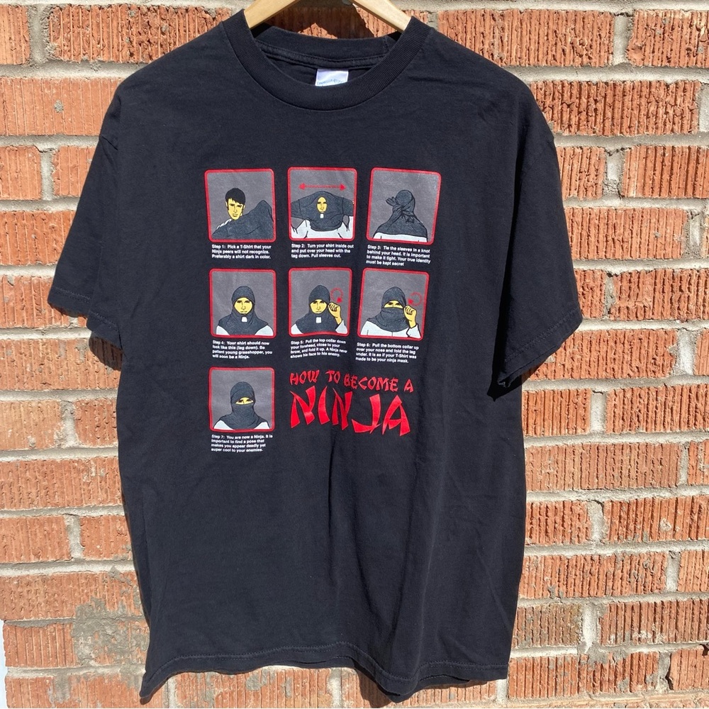 Vintage Y2K How To Become A Ninja Black T-Shirt Men's Size Large Humor Comedy